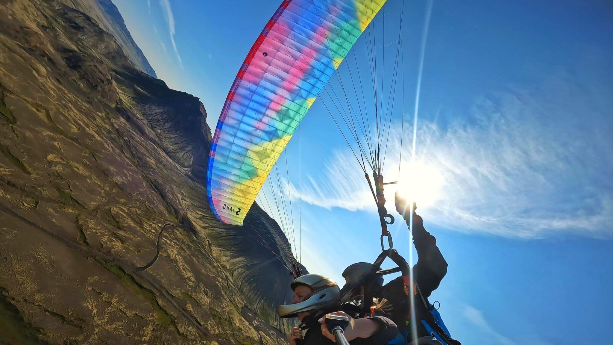 Tandem Paragliding over the Rugged Lava Fields at Blue Mountains