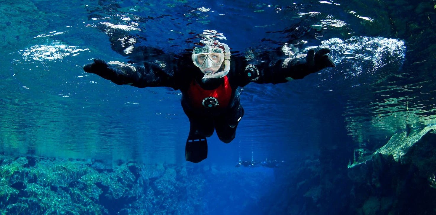 Snorkeling Silfra under the Midnight Sun